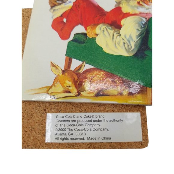 VTG Coca Cola Santa WIth Deer and Dog Coasters, Cork Back Set of 10 - Picture 6 of 10